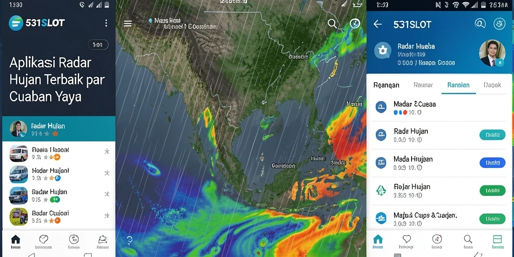 Antarmuka aplikasi 531SLOT menampilkan radar hujan terkini.