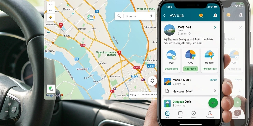 Antarmuka aplikasi AW8 dengan fitur Navigasi Mobil yang praktis.