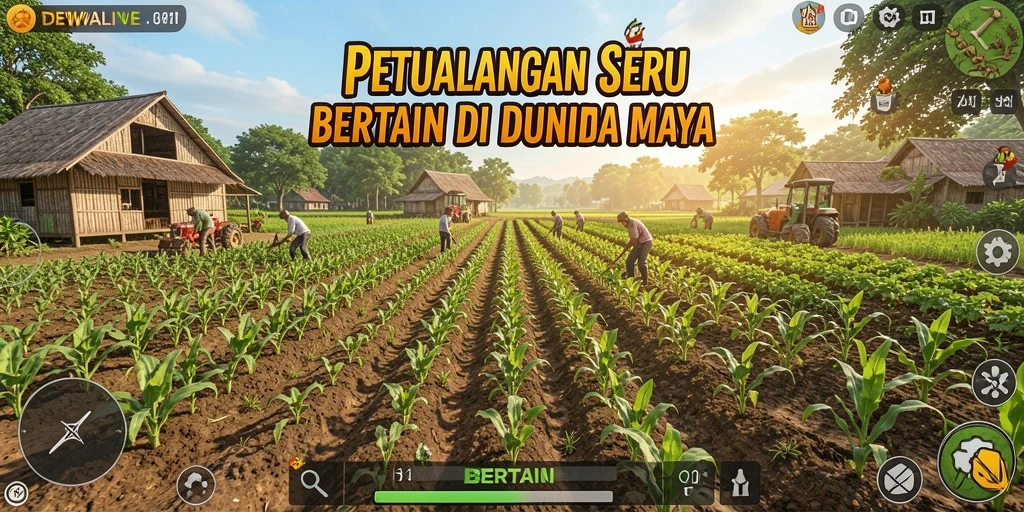 Tampilan antarmuka DEWALIVE yang menarik dan menyenangkan untuk bertani.