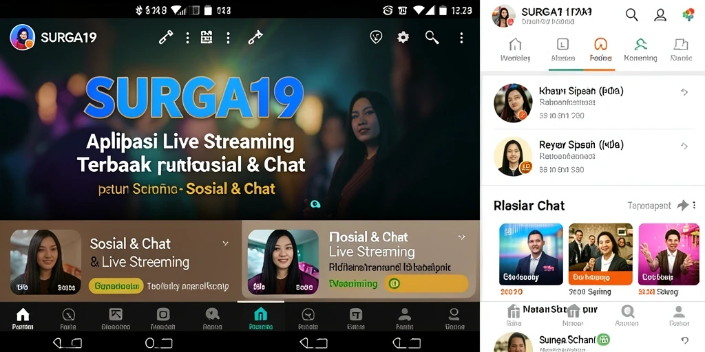Antarmuka aplikasi SURGA19 yang intuitif dan menarik untuk Live Streaming.