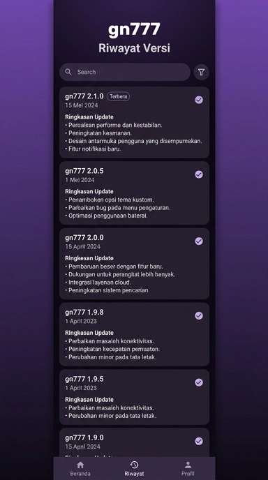 Riwayat Versi gn777 untuk Pengguna Android